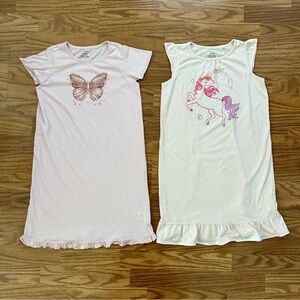 2x Carter’s Girls Size 8-10A Short Sleeve Nightgown Butterfly Unicorn Pink EUC!